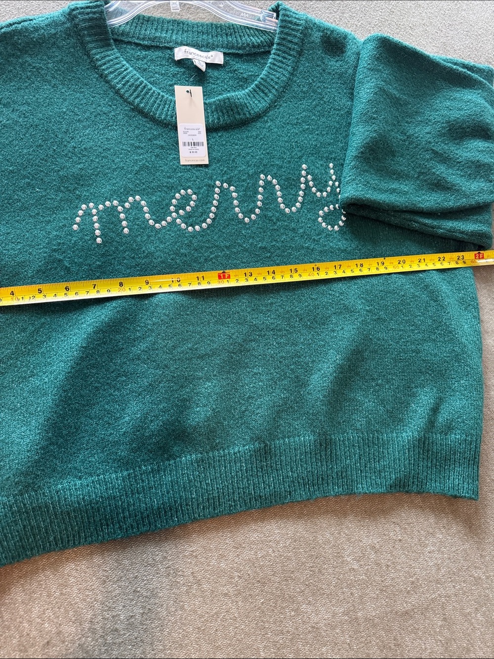 Francesca's Collections Emerald Green 'Merry' Crewneck Sweater L - Picture 5 of 7
